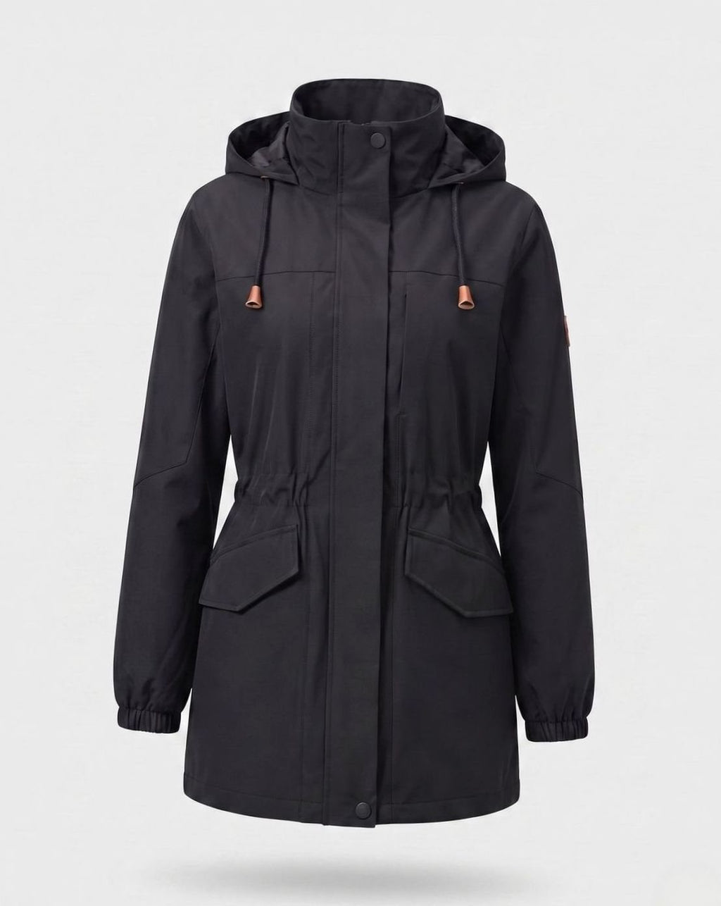 Women's Water-Resistant Hooded Parka Drawstring Waist Flap Pockets - Men's Black