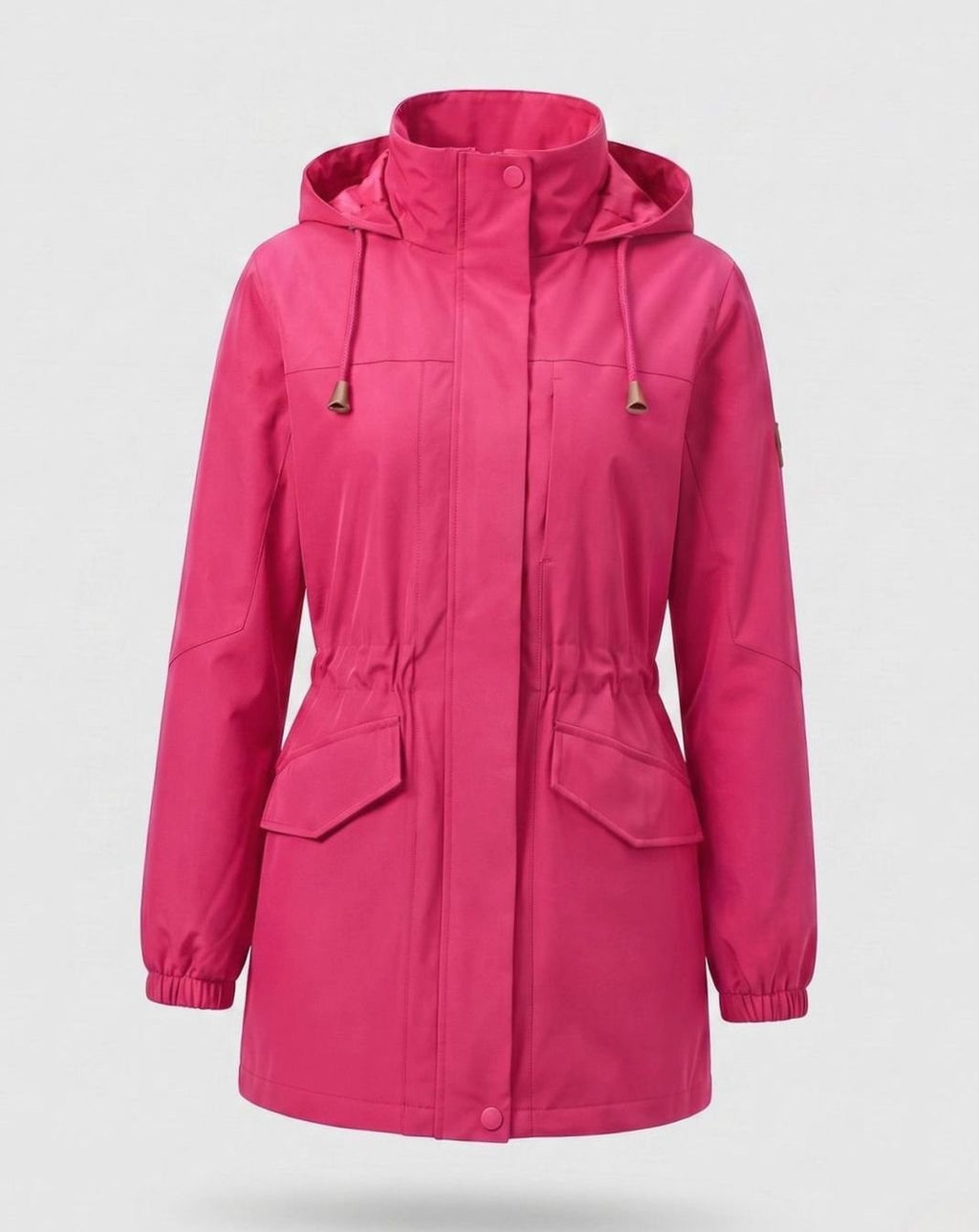 Women's Water-Resistant Hooded Parka Drawstring Waist Flap Pockets - Women's Magenta