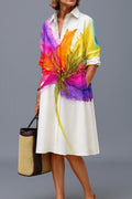 Women's Watercolor Floral Print Midi Cocktail Dress - White