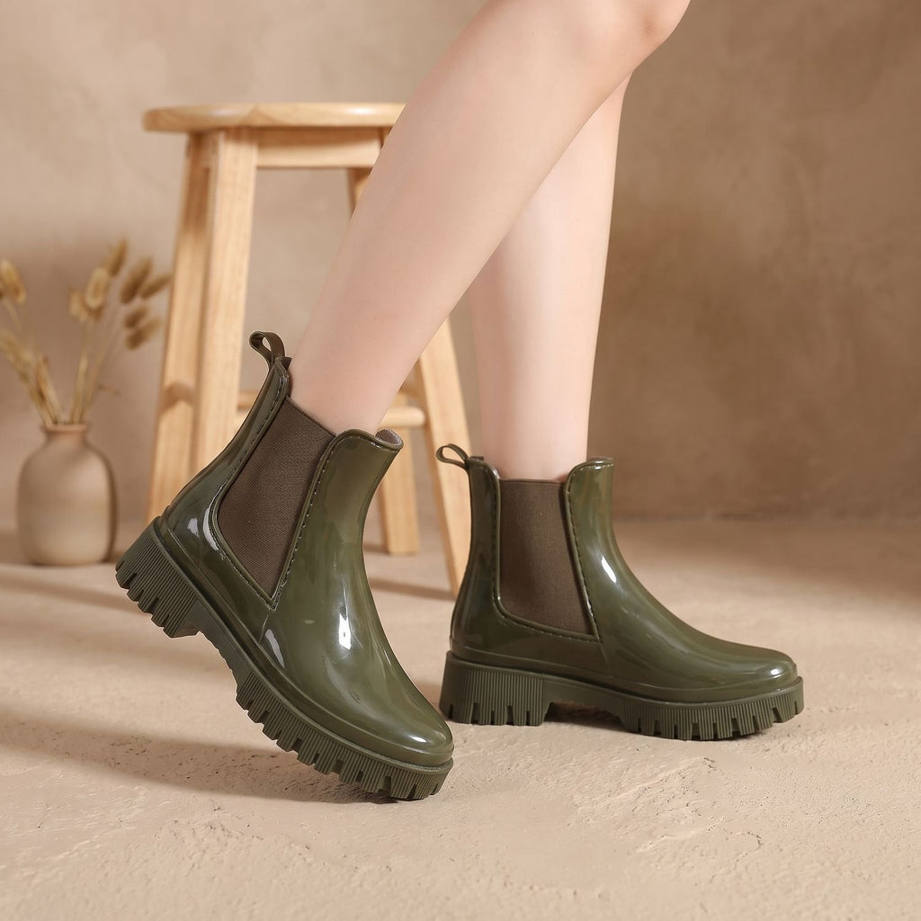 Women's Waterproof Chunky Chelsea Rain Boots - Army Green