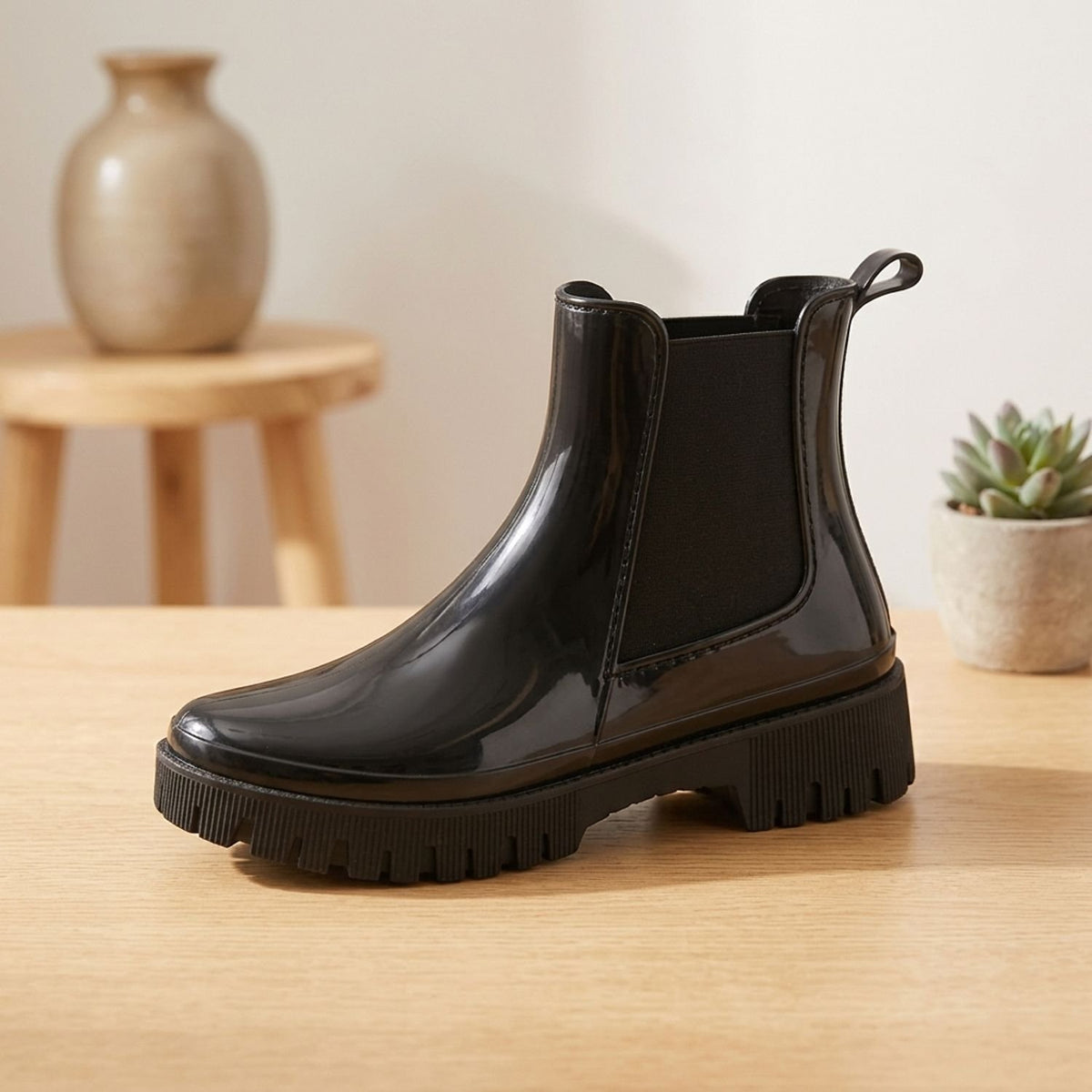 Women's Waterproof Chunky Chelsea Rain Boots - Black