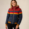 Women's Waterproof Color-Block Hooded Puffer Jacket - Navy