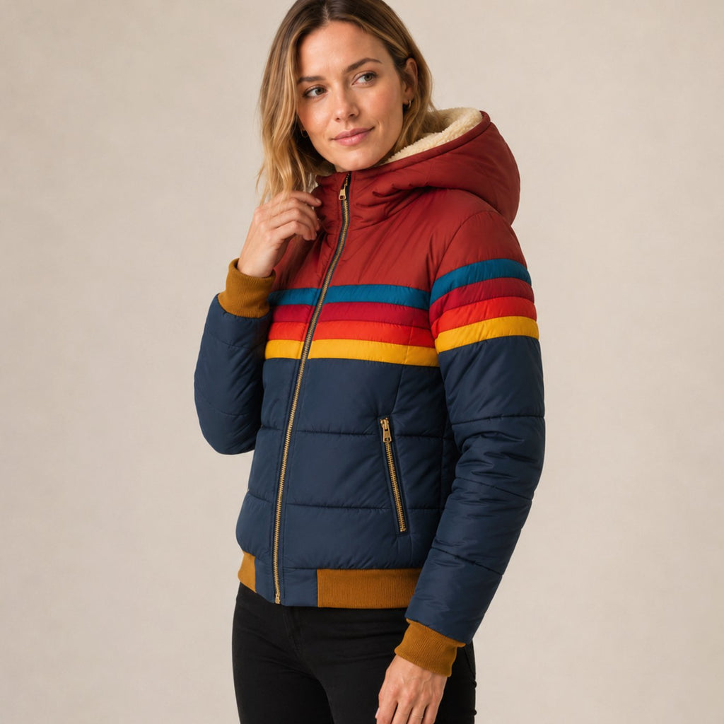 Women's Waterproof Color-Block Hooded Puffer Jacket