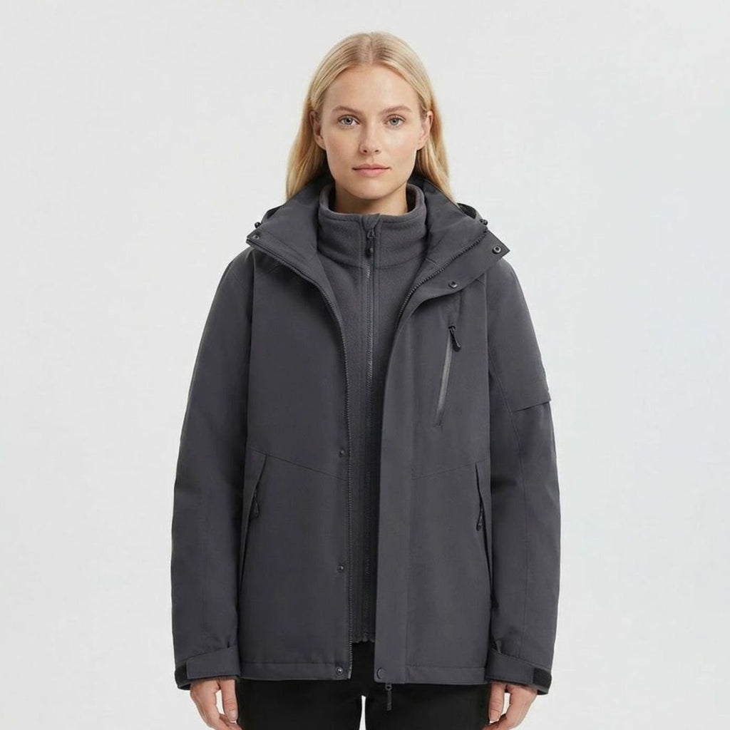 Women's Waterproof Hooded 3-in-1 Fleece-Lined Winter Jacket - Black