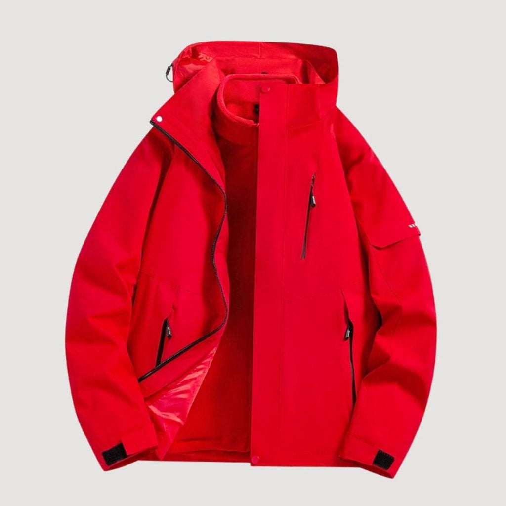Women's Waterproof Hooded 3-in-1 Fleece-Lined Winter Jacket - Red