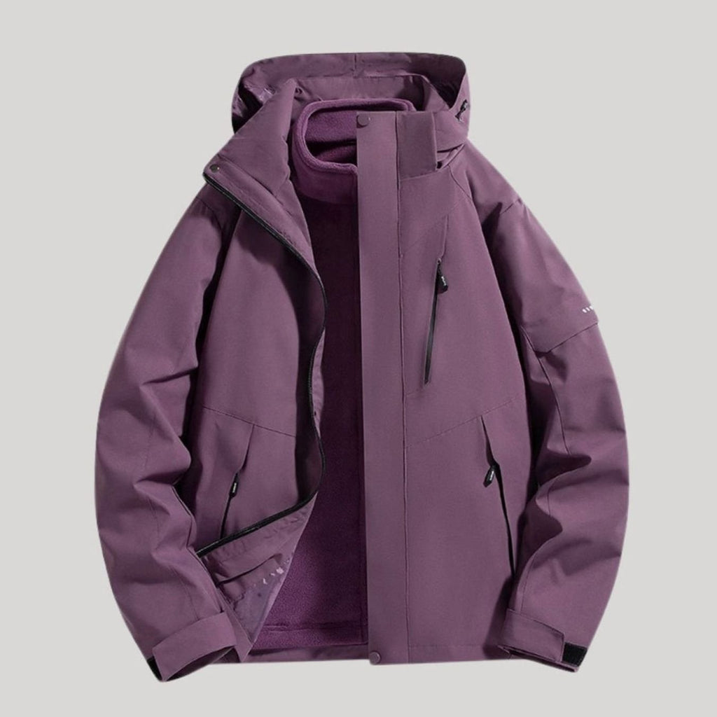 Women's Waterproof Hooded 3-in-1 Fleece-Lined Winter Jacket - Purple