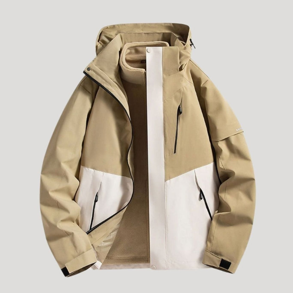 Women's Waterproof Hooded 3-in-1 Fleece-Lined Winter Jacket - Beige