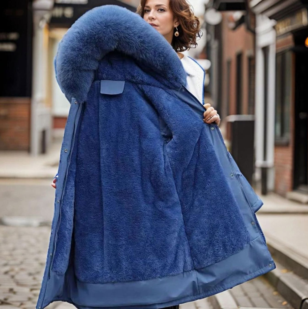 Women's Waterproof Hooded Faux-Fur Trim Winter Parka Coat