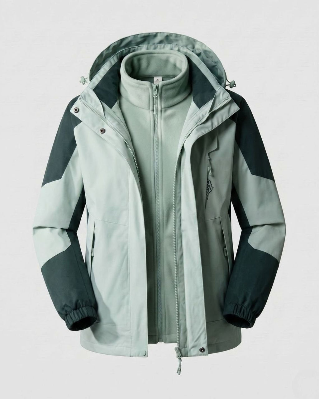 Women's Waterproof Hooded Two-Layer Outdoor Rain Jacket - Women Dark Green (2-Piece Set)