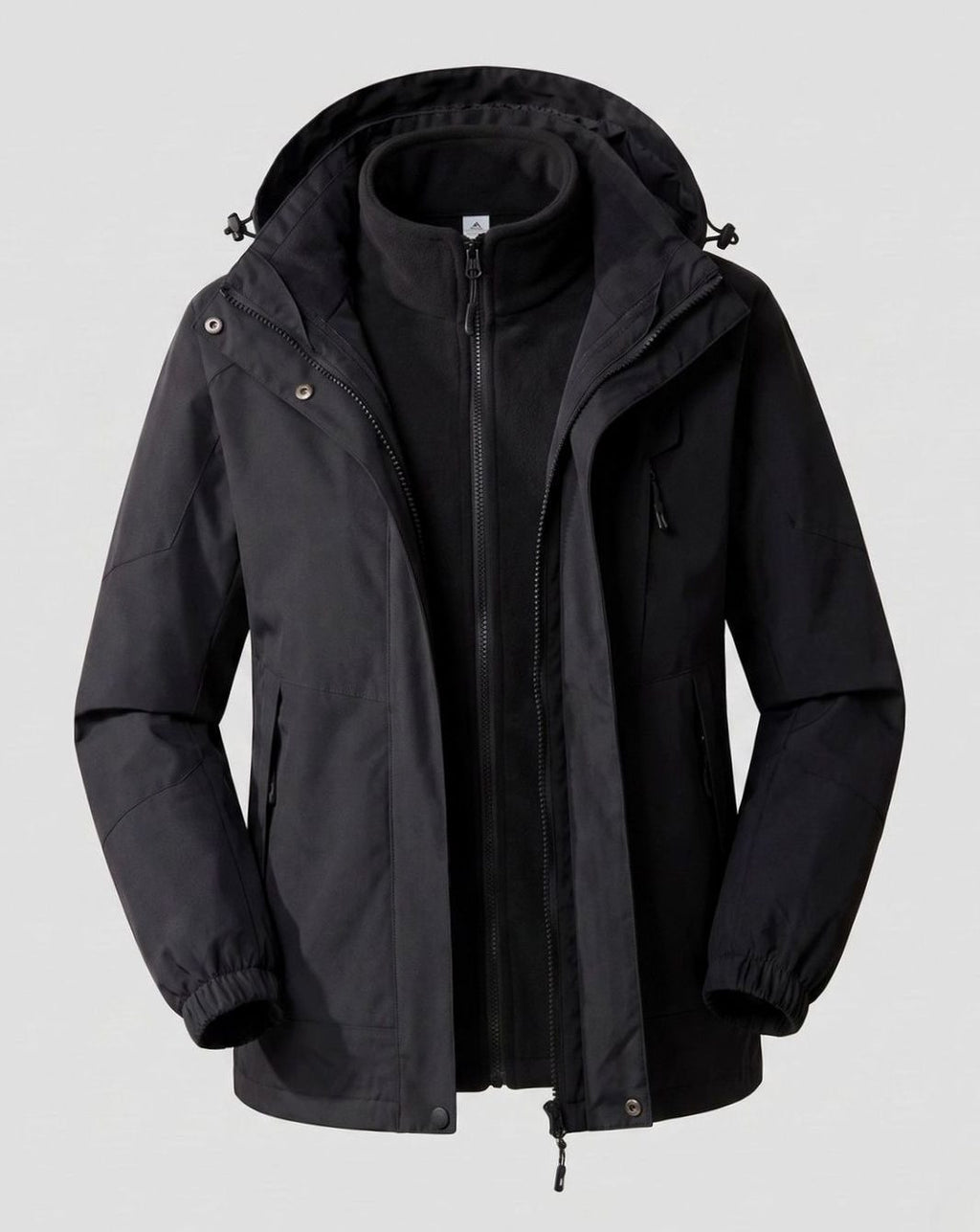 Women's Waterproof Hooded Two-Layer Outdoor Rain Jacket - Women Black (Single)