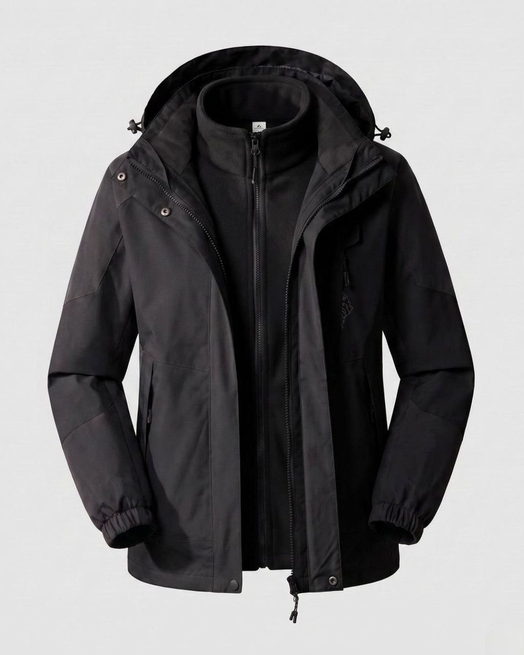 Women's Waterproof Hooded Two-Layer Outdoor Rain Jacket - Women Black (2-Piece Set)
