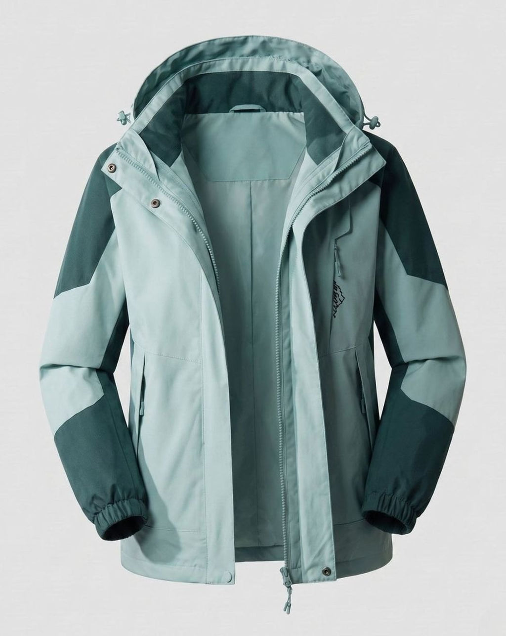 Women's Waterproof Hooded Two-Layer Outdoor Rain Jacket - Women Dark Green (Single)