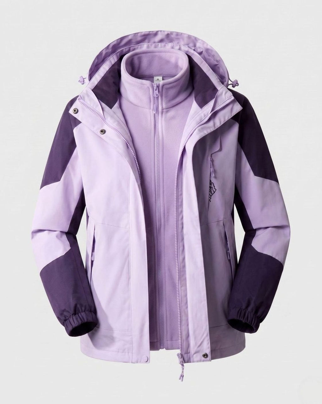 Women's Waterproof Hooded Two-Layer Outdoor Rain Jacket - Women Light Lilac (Single)