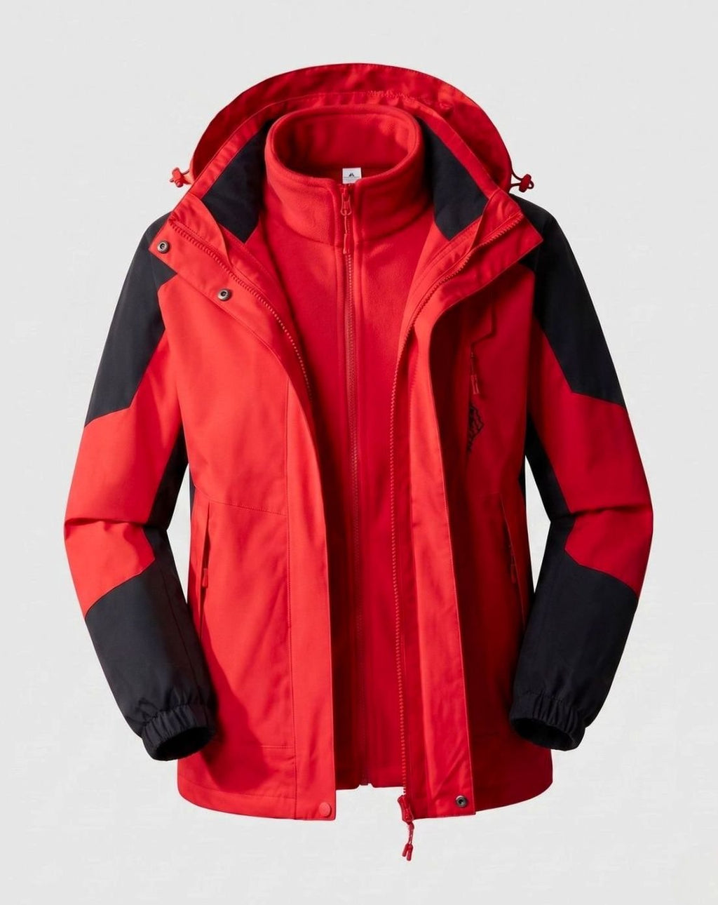 Women's Waterproof Hooded Two-Layer Outdoor Rain Jacket - Men China Red (Single)