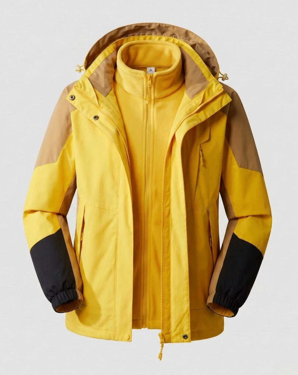 Women's Waterproof Hooded Two-Layer Outdoor Rain Jacket - Men Orange-Yellow (2-Piece Set)