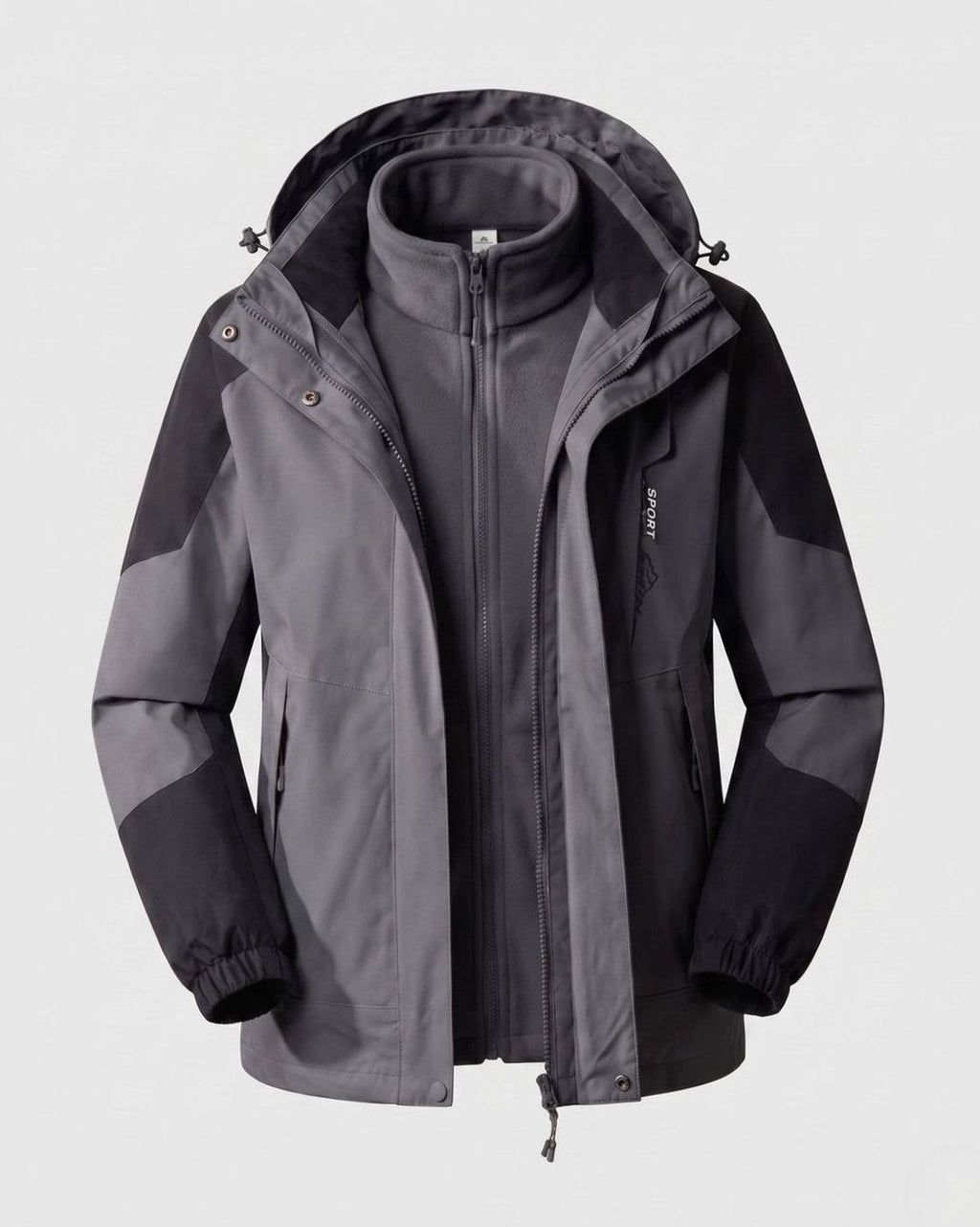 Women's Waterproof Hooded Two-Layer Outdoor Rain Jacket - Men Dark Gray (Single)