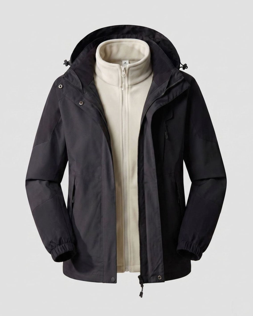 Women's Waterproof Hooded Two-Layer Outdoor Rain Jacket - Men Black (Single)