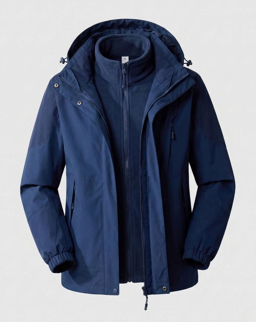 Women's Waterproof Hooded Two-Layer Outdoor Rain Jacket - Men Denim Blue (2-Piece Set)