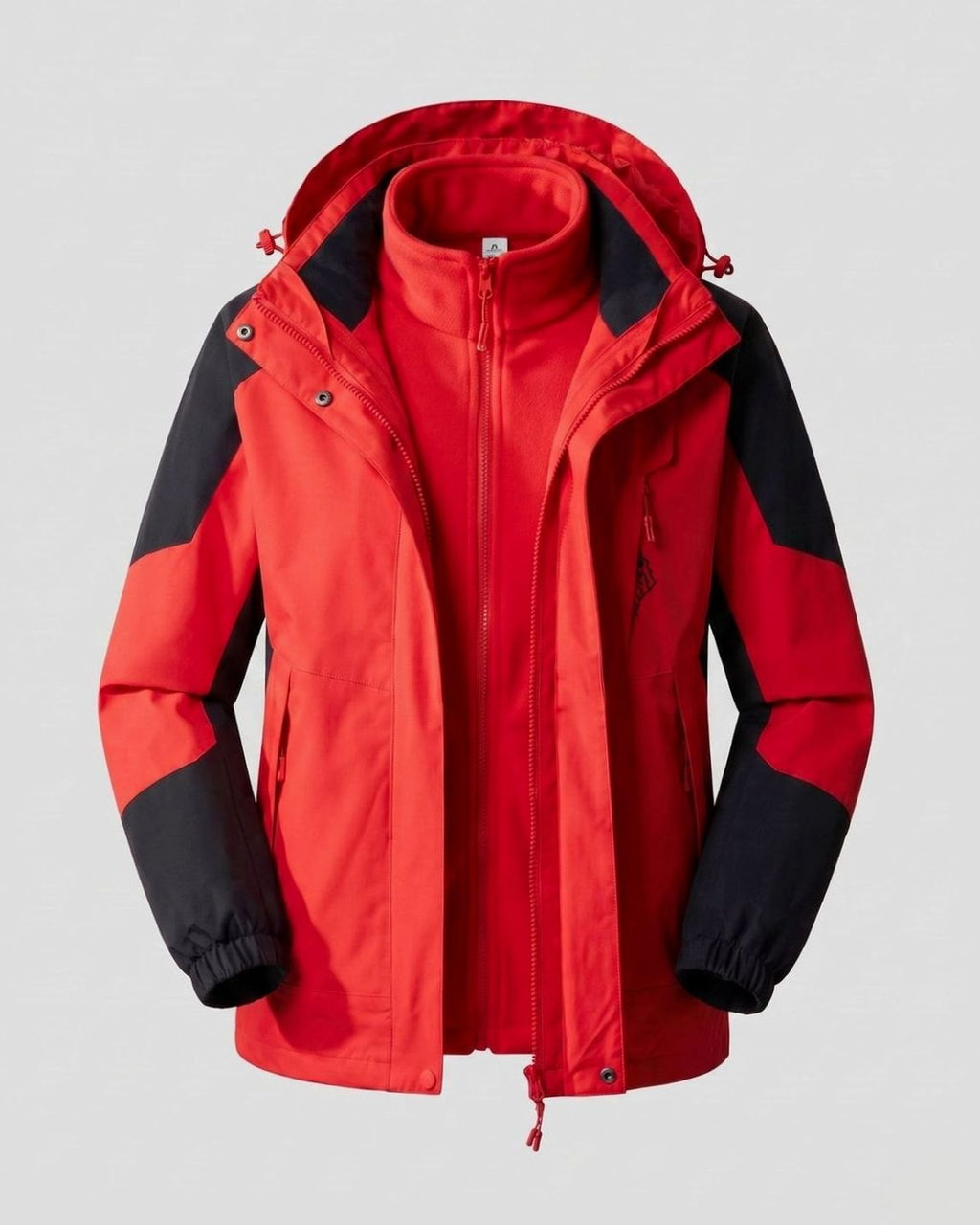 Women's Waterproof Hooded Two-Layer Outdoor Rain Jacket - Men China Red (2-Piece Set)