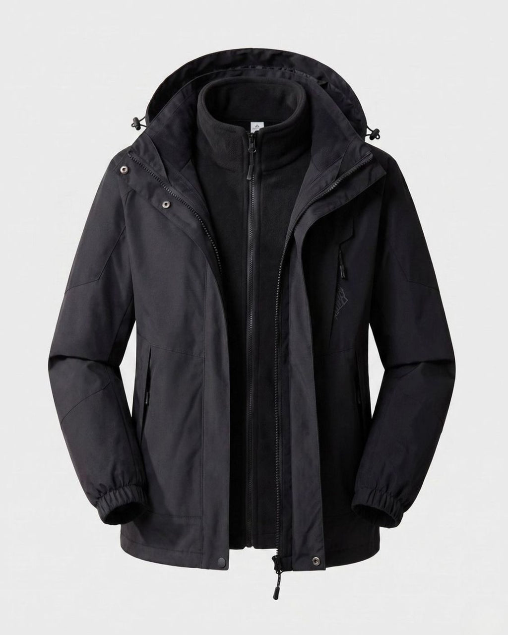 Women's Waterproof Hooded Two-Layer Outdoor Rain Jacket - Men Black (2-Piece Set)
