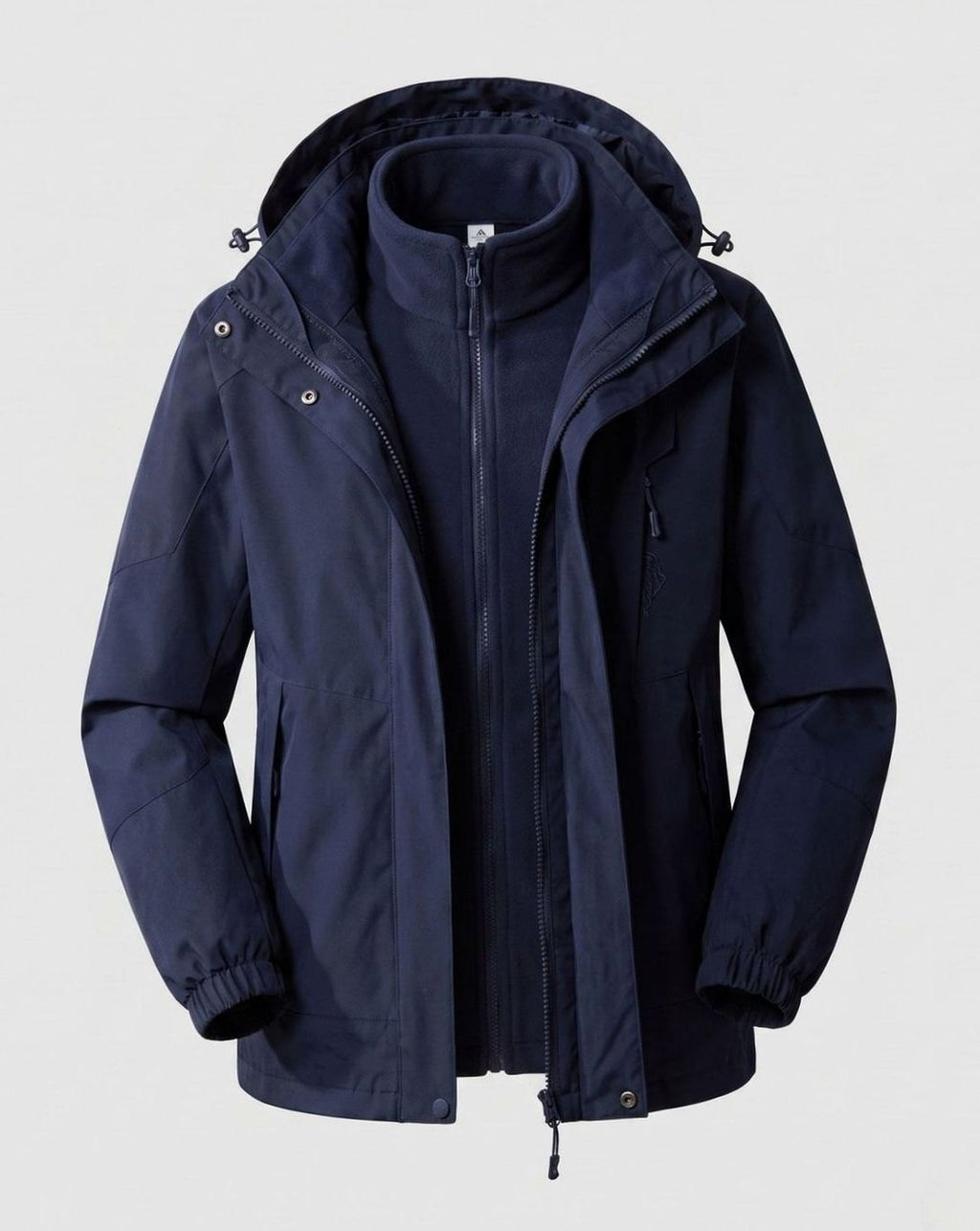 Women's Waterproof Hooded Two-Layer Outdoor Rain Jacket - Men Dark Blue (Single)
