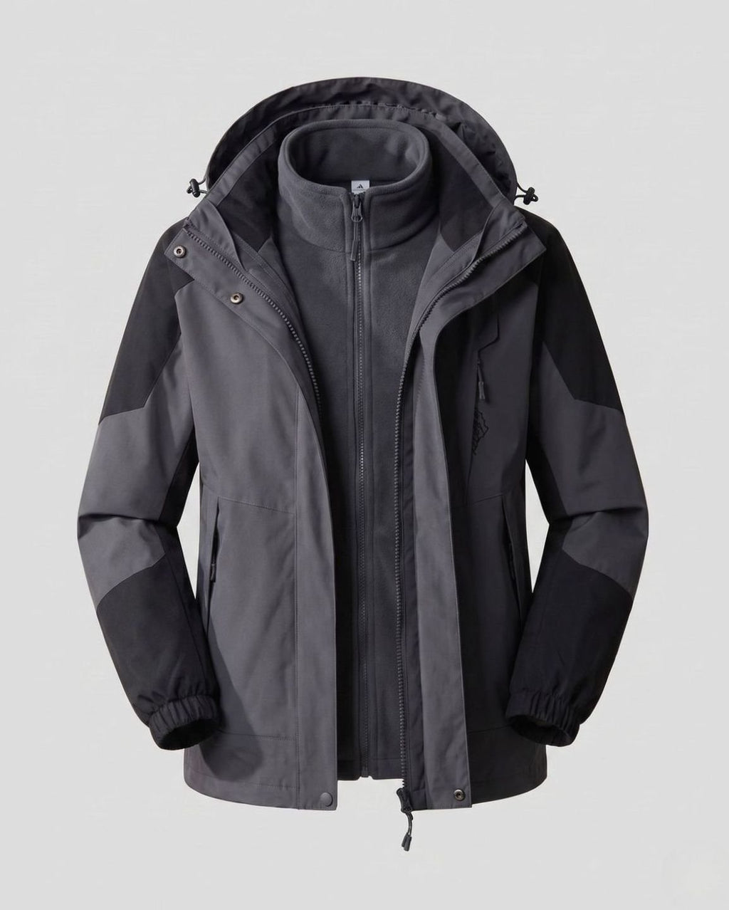 Women's Waterproof Hooded Two-Layer Outdoor Rain Jacket - Men Dark Gray (2-Piece Set)