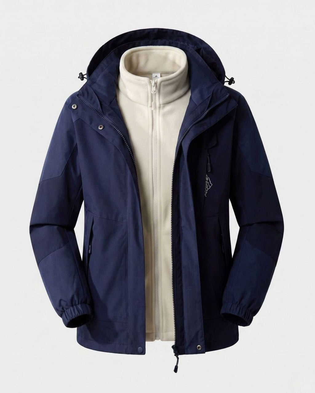 Women's Waterproof Hooded Two-Layer Outdoor Rain Jacket - Men Dark Blue (2-Piece Set)