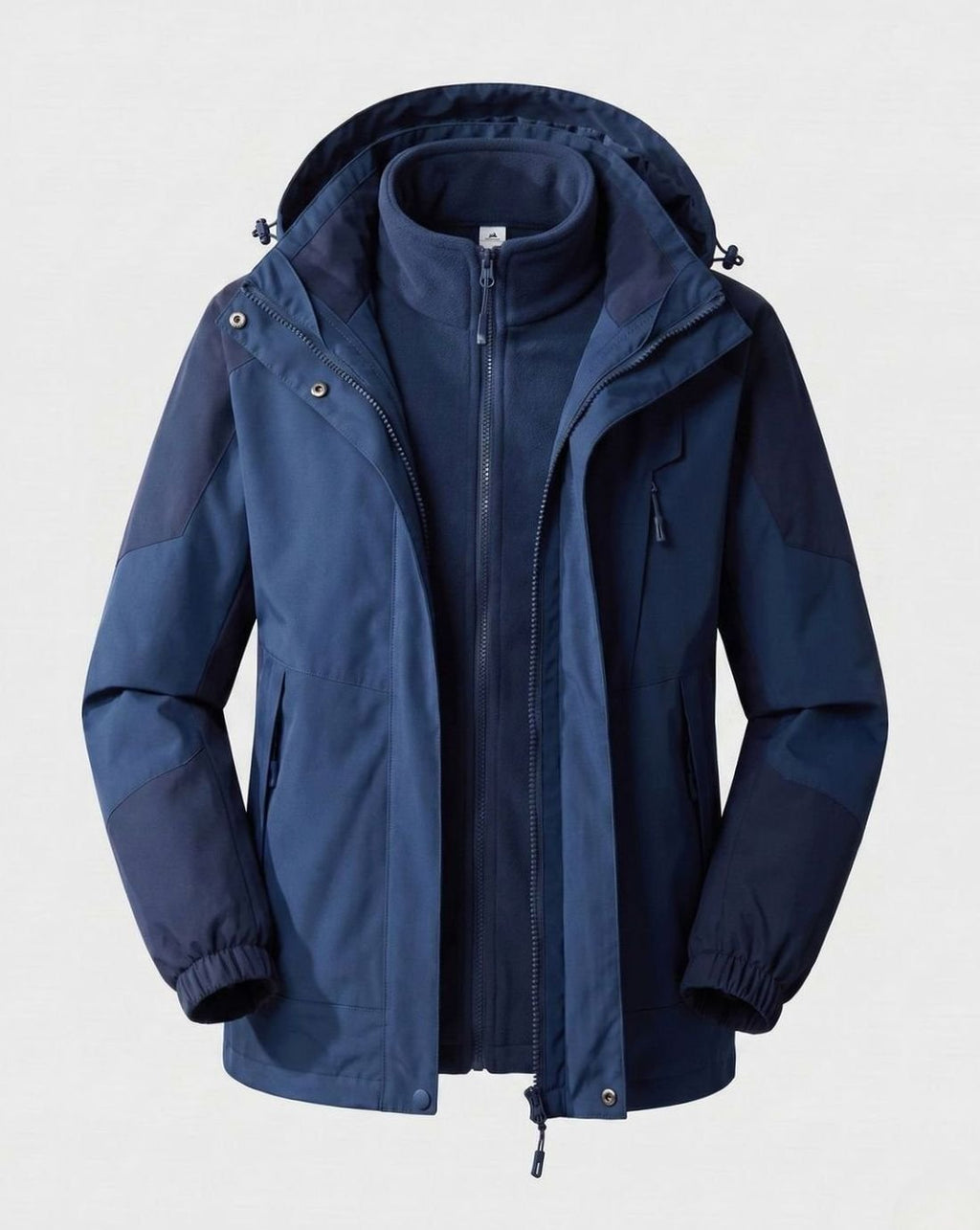 Women's Waterproof Hooded Two-Layer Outdoor Rain Jacket - Men Denim Blue (Single)