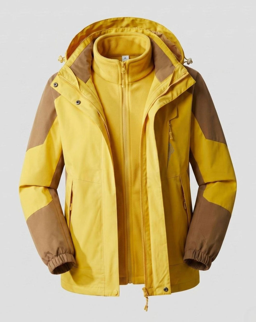 Women's Waterproof Hooded Two-Layer Outdoor Rain Jacket - Men Orange-Yellow (Single)