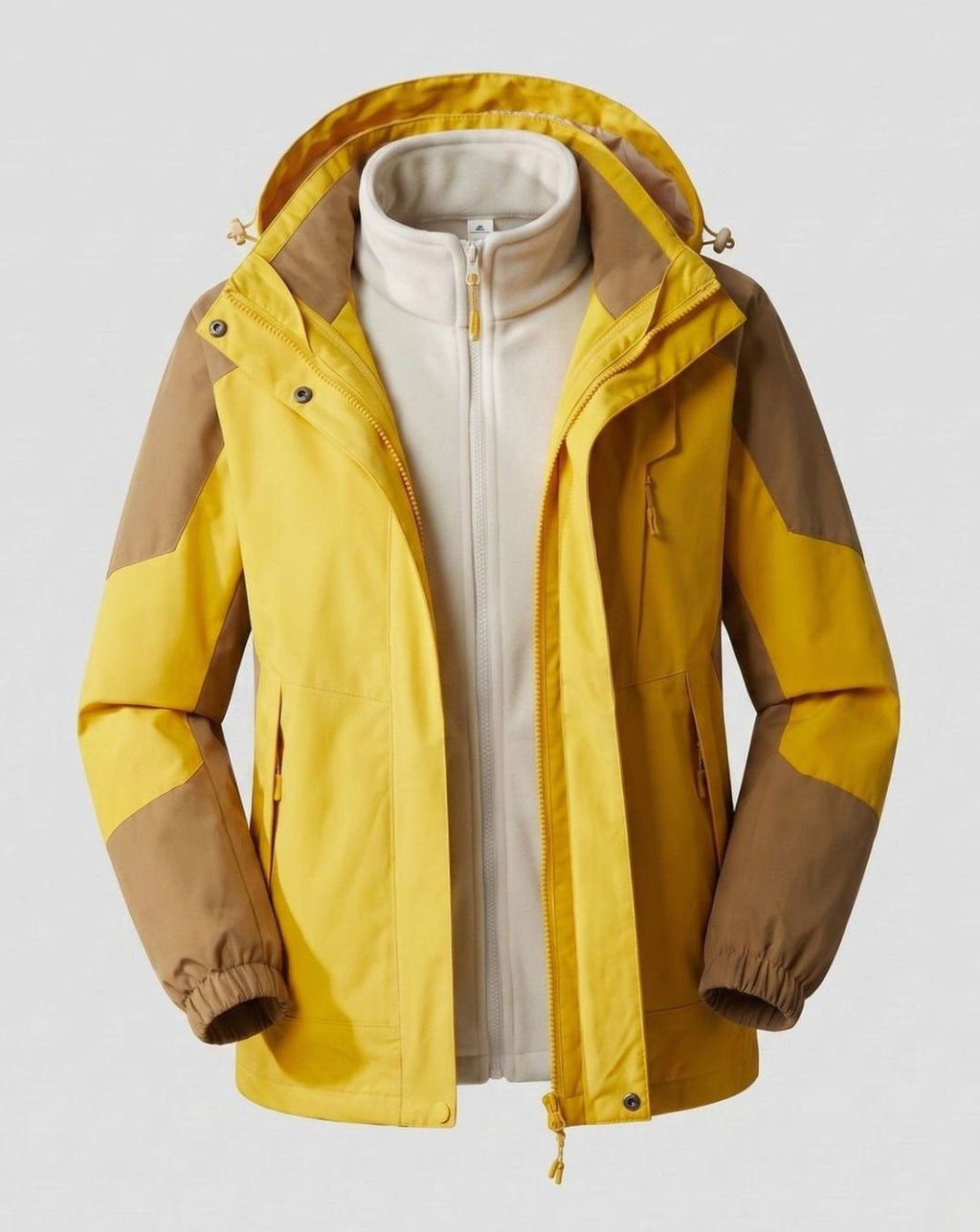 Women's Waterproof Hooded Two-Layer Outdoor Rain Jacket - Women Orange-Yellow (Single)