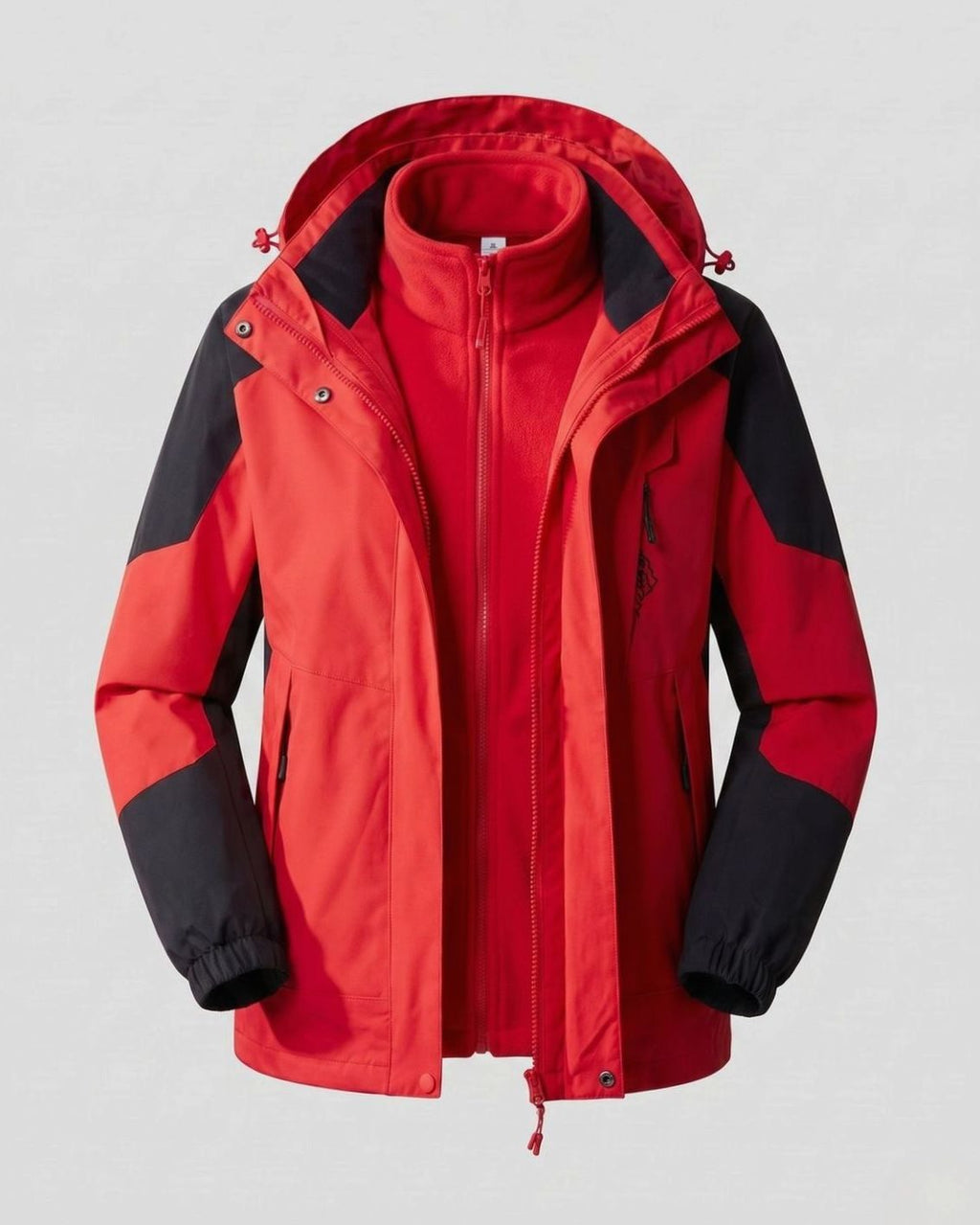 Women's Waterproof Hooded Two-Layer Outdoor Rain Jacket - Women China Red (2-Piece Set)