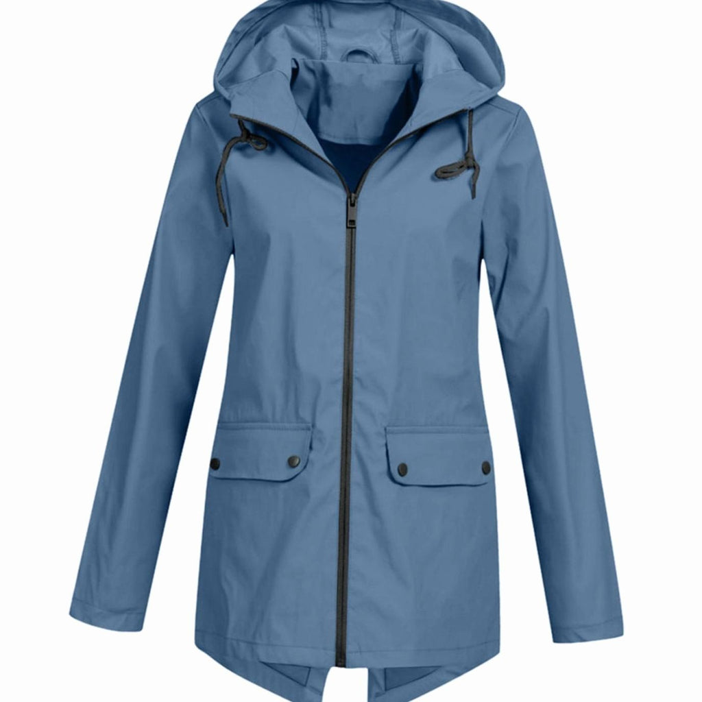Women's Waterproof Hooded Zip-Up Breathable Rain Jacket - Blue