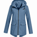 Women's Waterproof Hooded Zip-Up Breathable Rain Jacket - Blue
