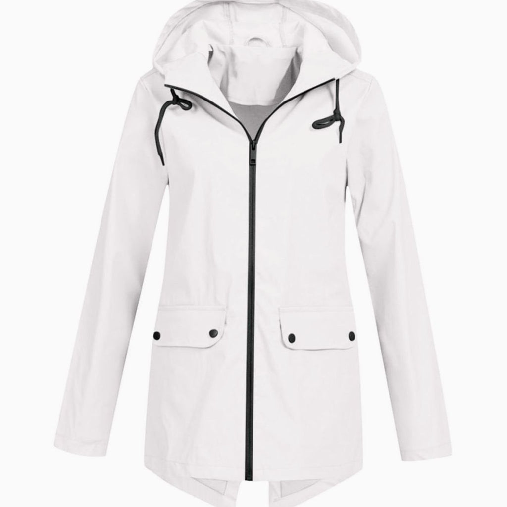Women's Waterproof Hooded Zip-Up Breathable Rain Jacket - White