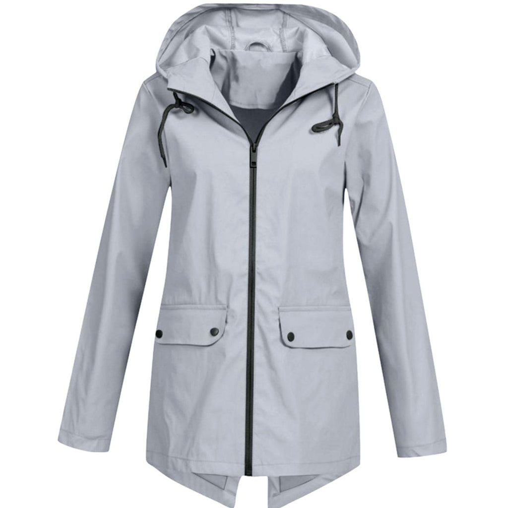 Women's Waterproof Hooded Zip-Up Breathable Rain Jacket - Grey