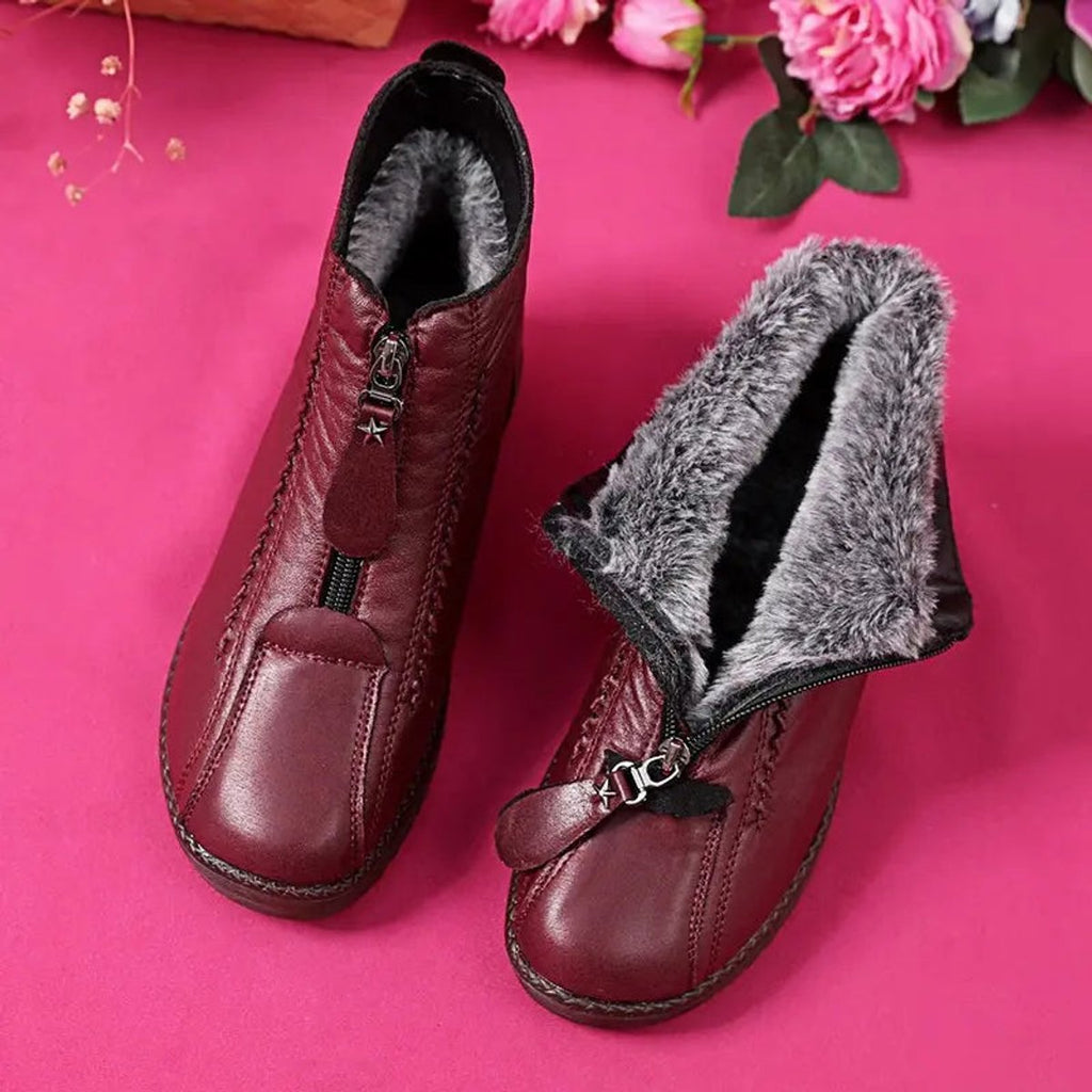 Women's Waterproof Non-Slip Zip-Up Leather Ankle Boots
