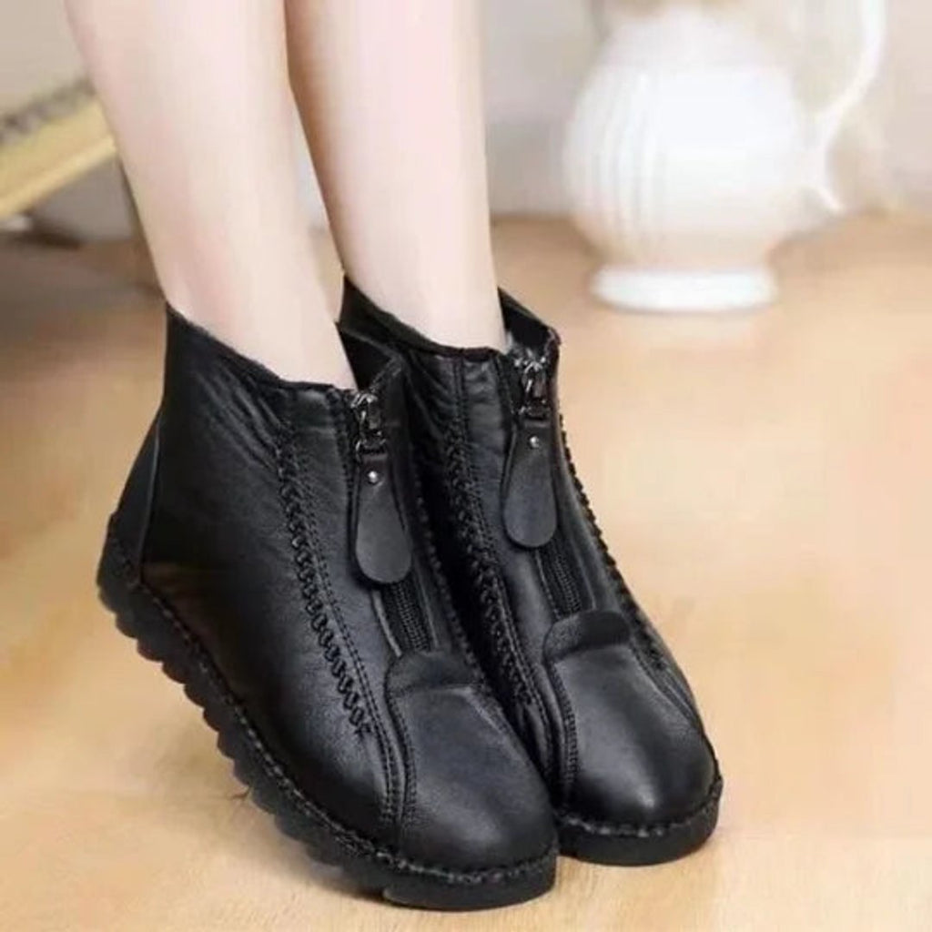 Women's Waterproof Non-Slip Zip-Up Leather Ankle Boots