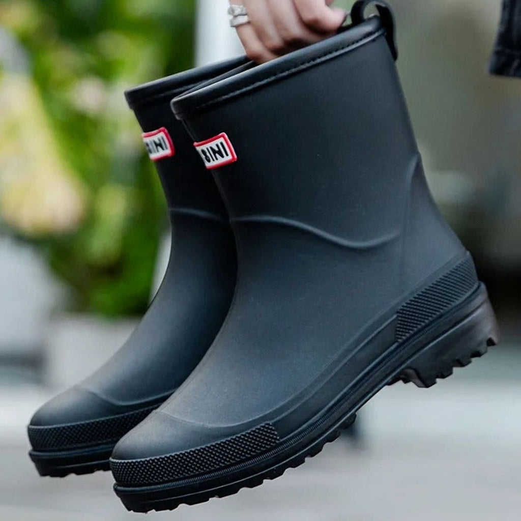 Women's Waterproof Slip-On Mid-Calf Rain Boots - Black