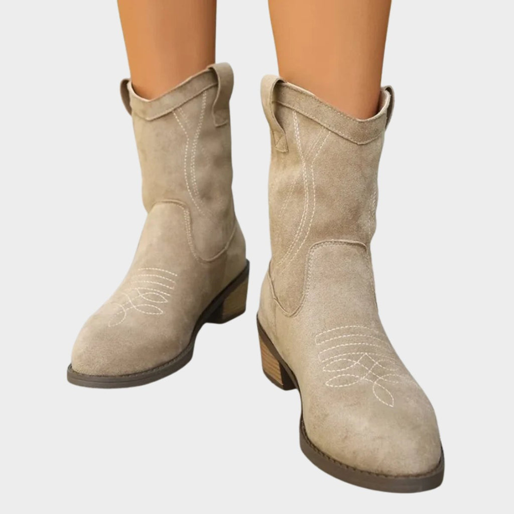 Women's Western Suede Embroidered Mid-Calf Ankle Boots