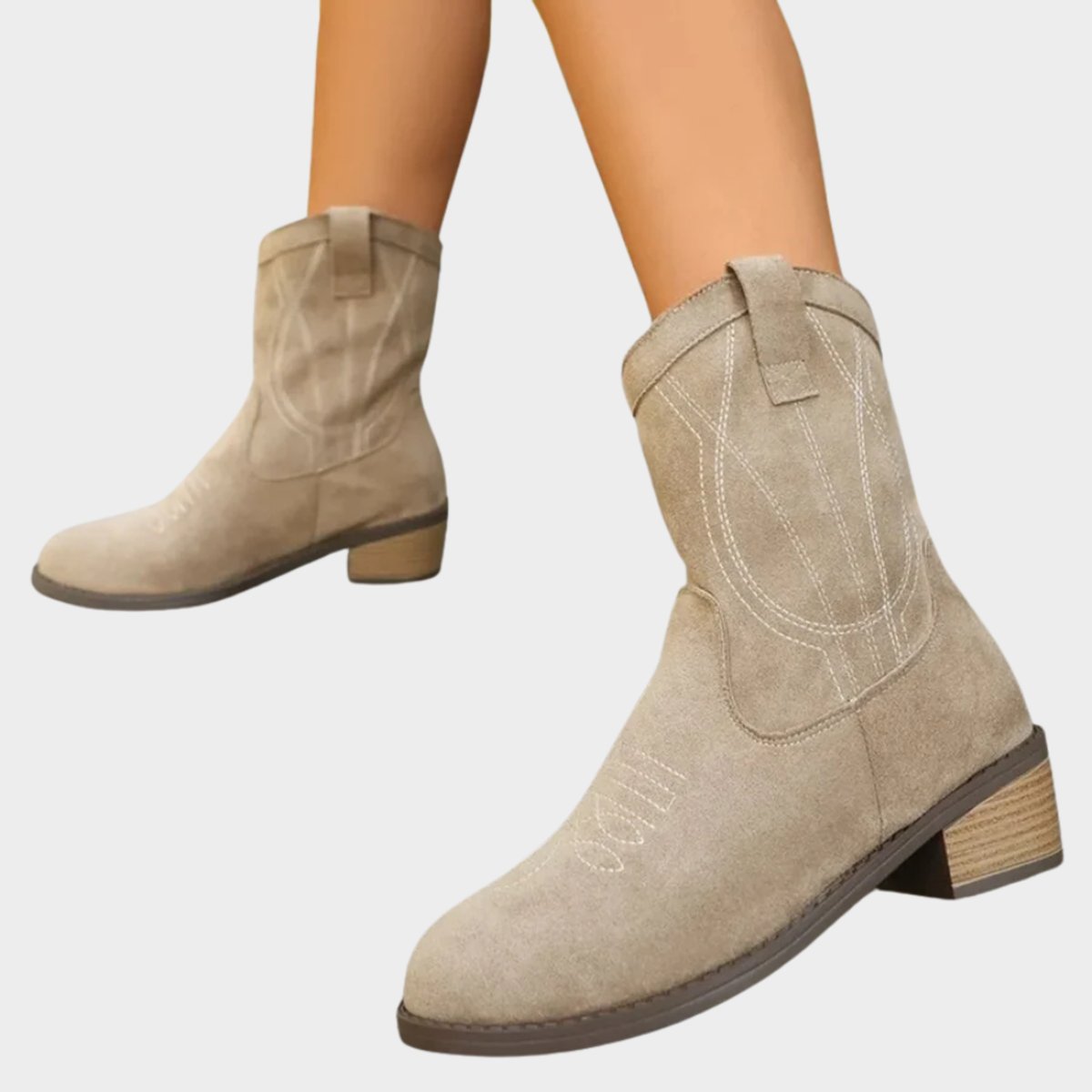Women's Western Suede Embroidered Mid-Calf Ankle Boots