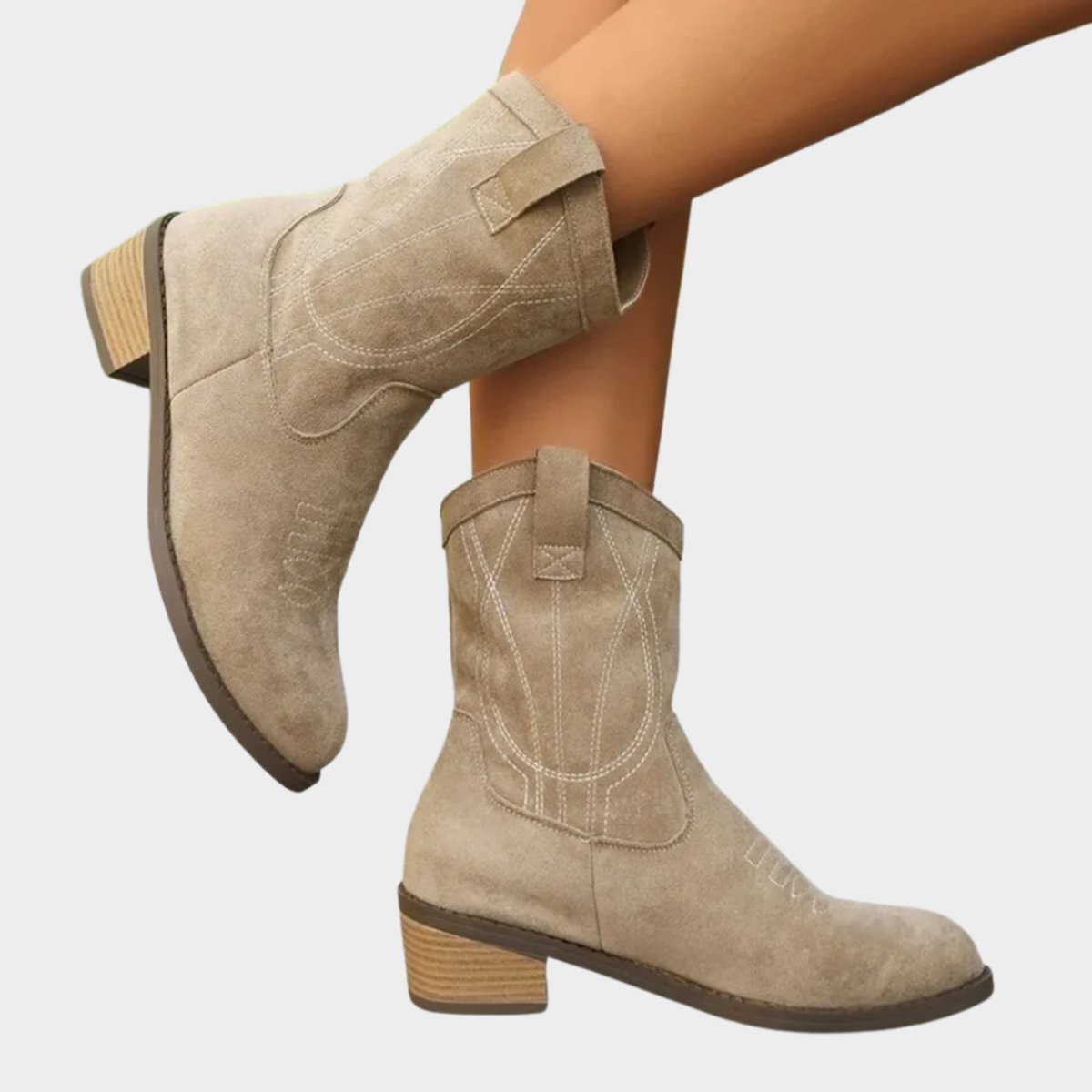 Women's Western Suede Embroidered Mid-Calf Ankle Boots - Gray
