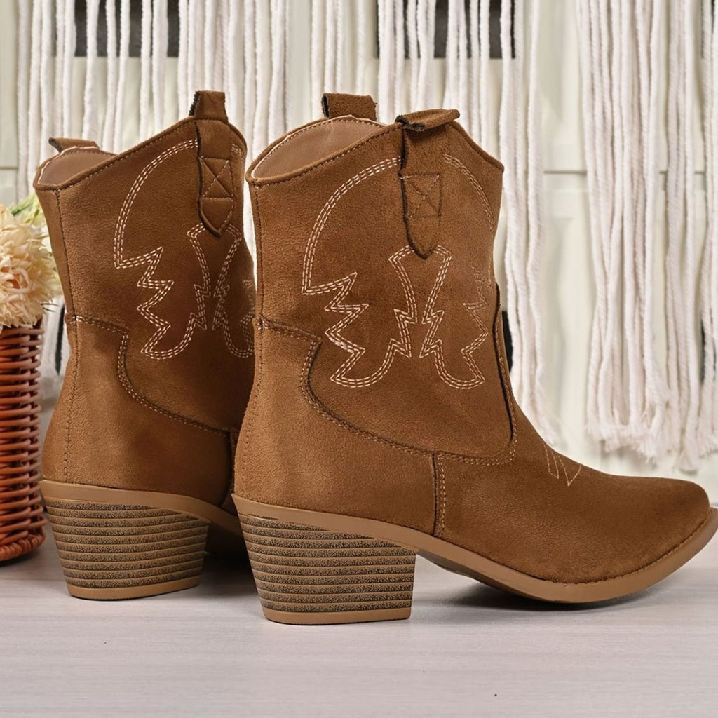 Women's Wide Calf Embroidered Slip-On Western Cowboy Boots