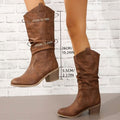 Women's Wide-Calf Pull-On Western Knee-High Boots Flat Heel - Light Brown