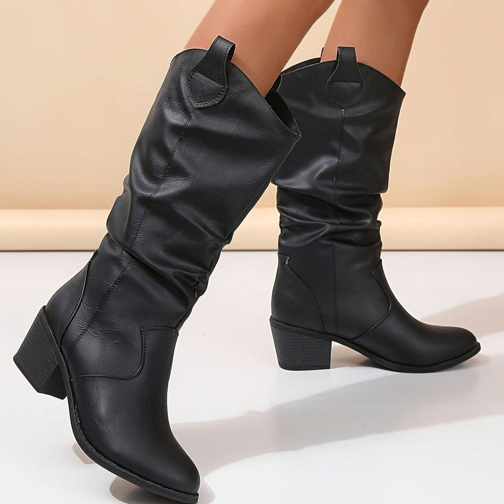 Women's Wide-Calf Pull-On Western Knee-High Boots Flat Heel