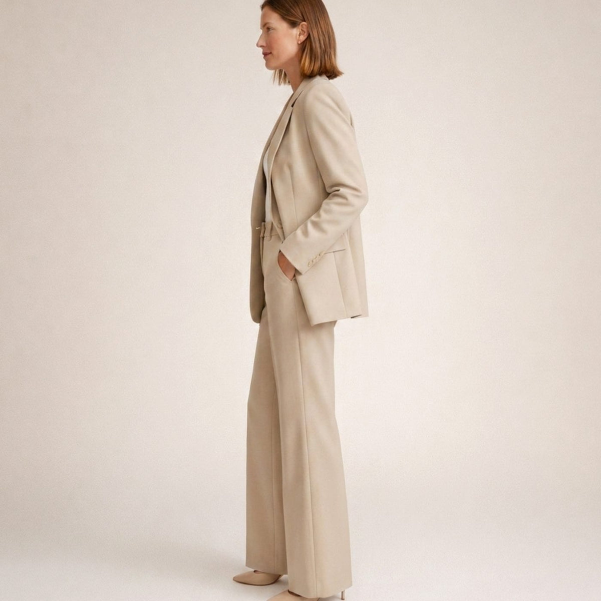 Women's Wide-Leg High-Waist Blazer Pants Two-Piece Suit Set