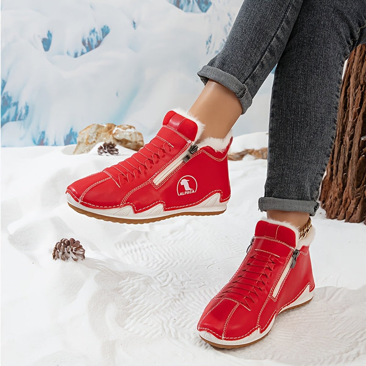 Women's Wide-Toe Faux-Fur Lined Lace-Up Winter Ankle Boots