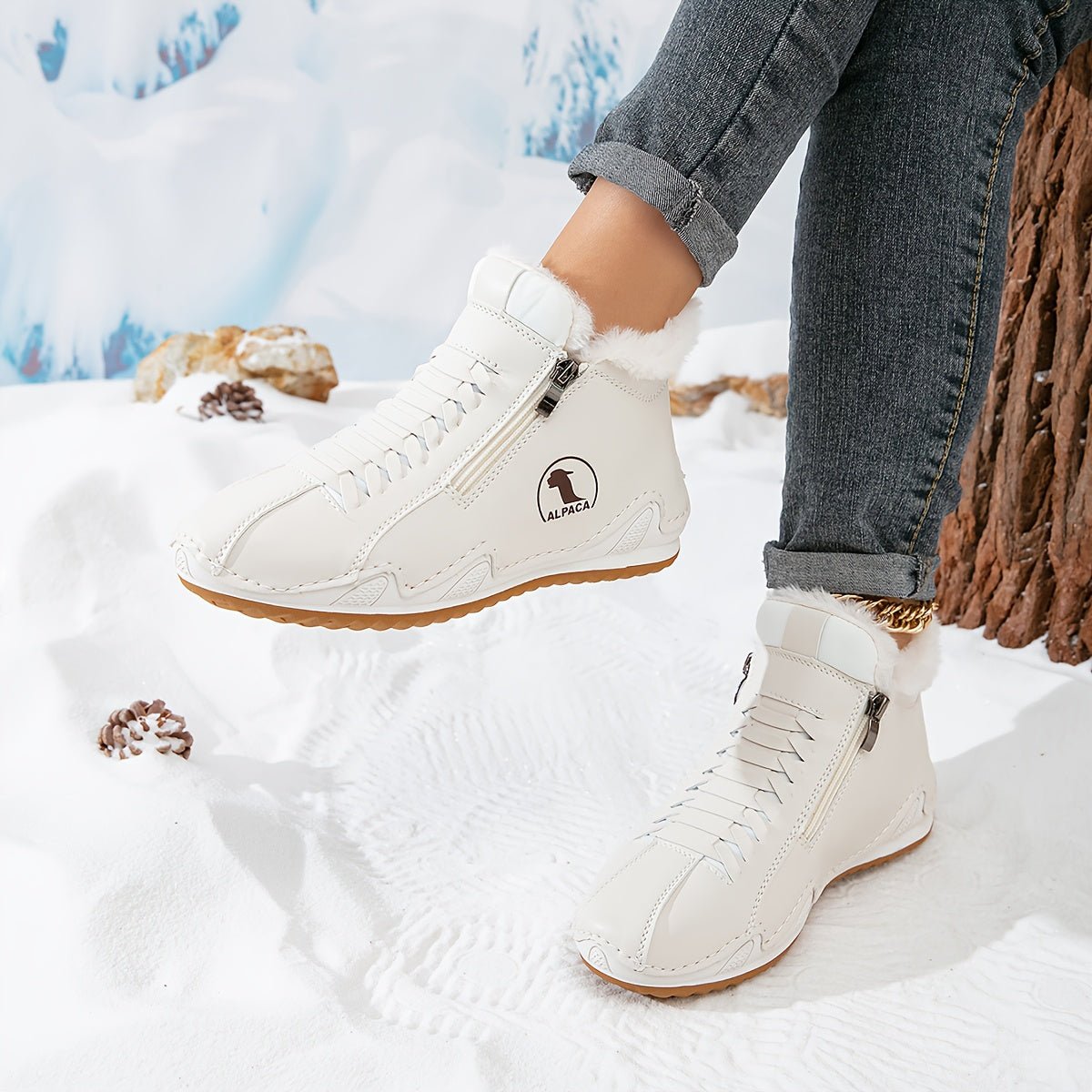 Women's Wide-Toe Faux-Fur Lined Lace-Up Winter Ankle Boots