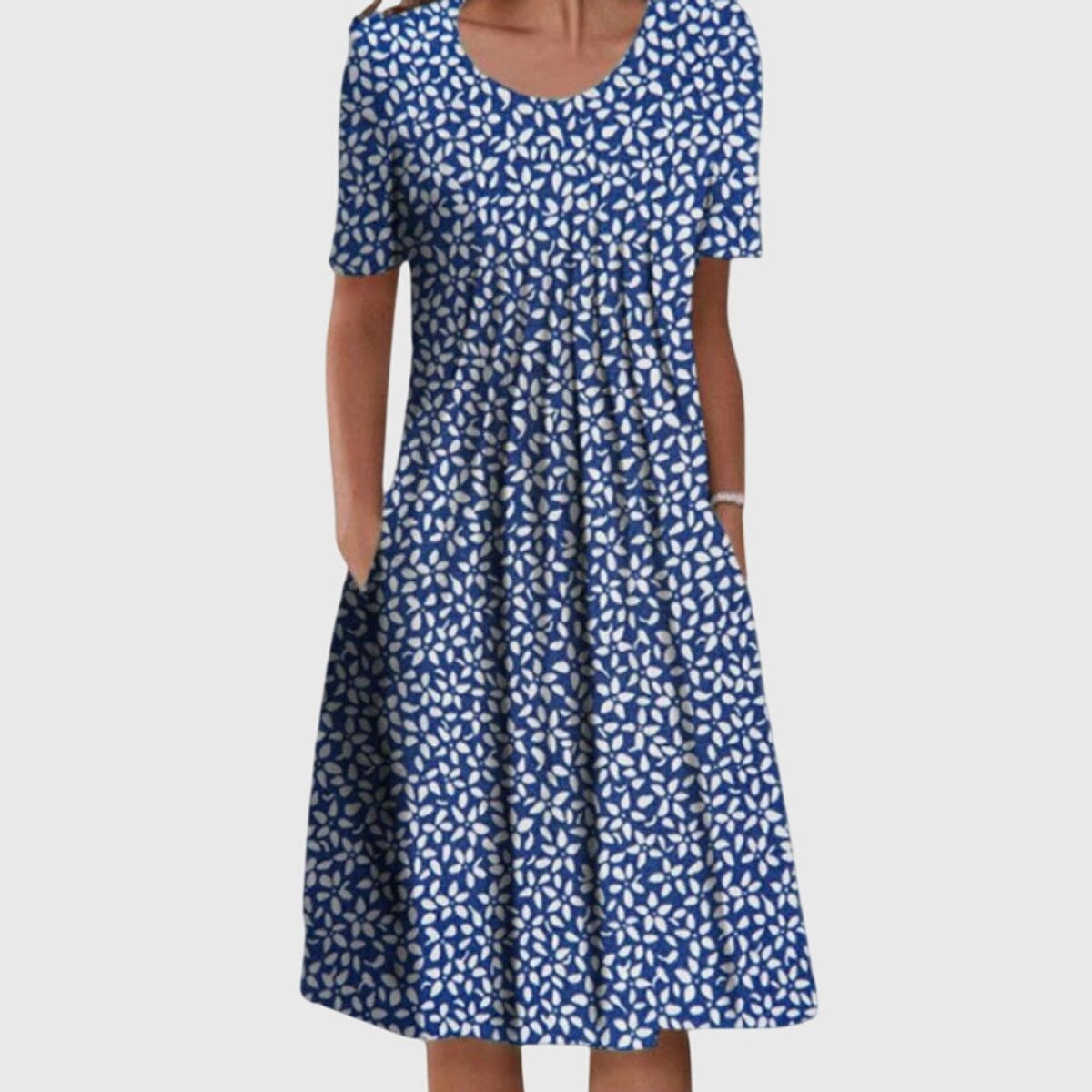 Women's Wildflower Floral Print Short-Sleeve Pleated Midi Dress - Blue