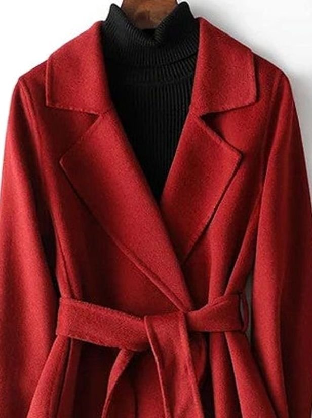 Women's Wool Belted Wrap Coat A-Line Notch Lapel Winter Coat