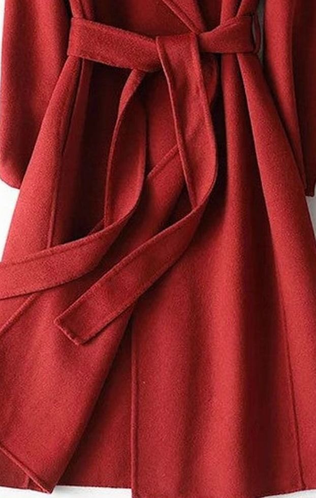 Women's Wool Belted Wrap Coat A-Line Notch Lapel Winter Coat